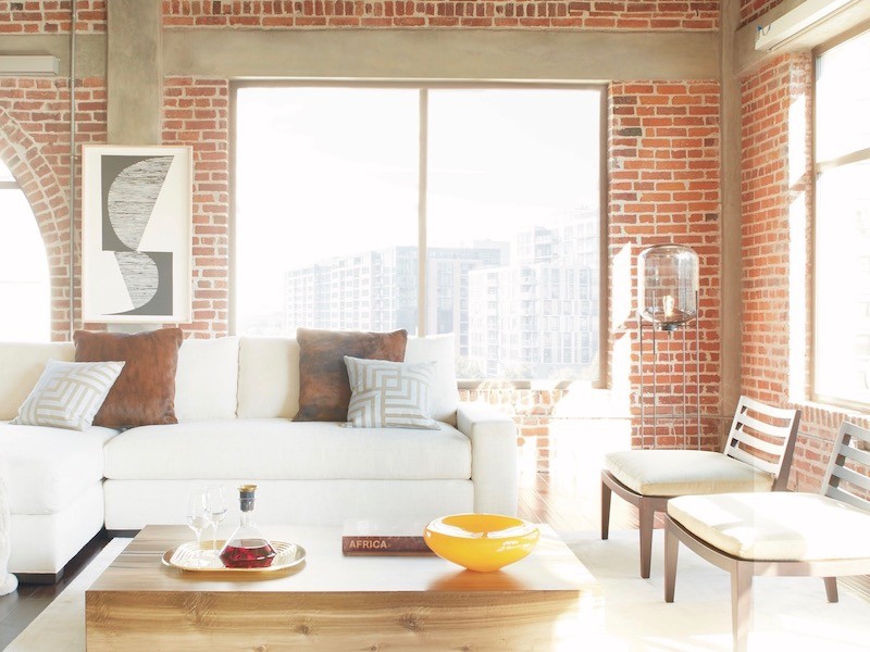 Loft living room with no shades